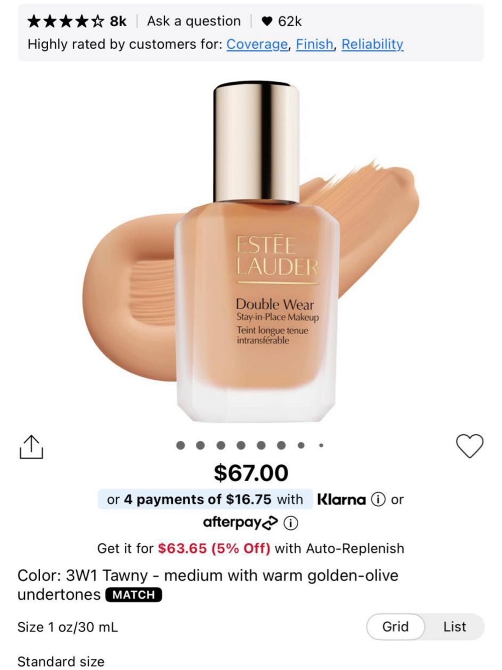 Estee Lauder Double Wear Foundation - Tawny Warm Beige